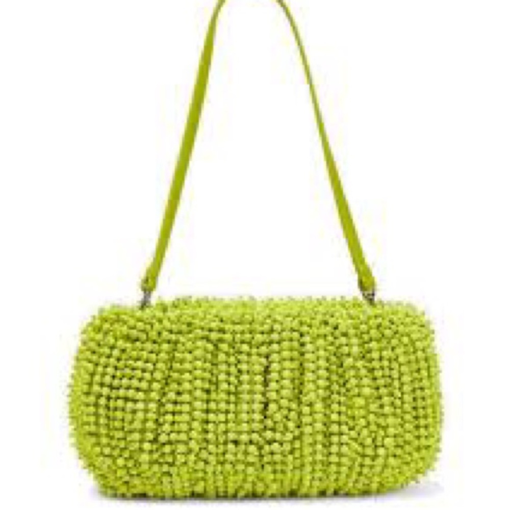STAUD Bean Bag Lime Beaded Shoulder Bag - Neon Green